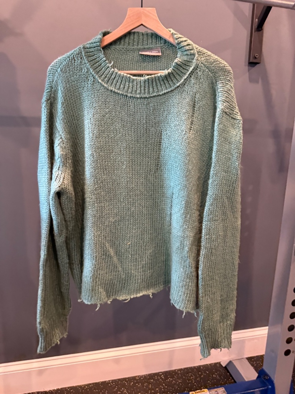 Wooden Ships Sage Green Distressed Knit Sweater Oversized Boho